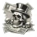 drawing checkerboard games with mini skulls and money bills tattoo design idea