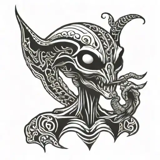 alien smoking a pipe tattoo design idea