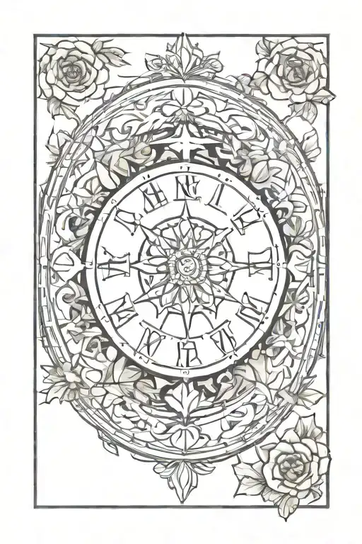 wheel of fortune tarot with flowers  tattoo design idea