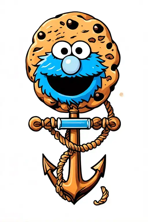 Cookie Monster with an anchor surrounded tattoo design idea