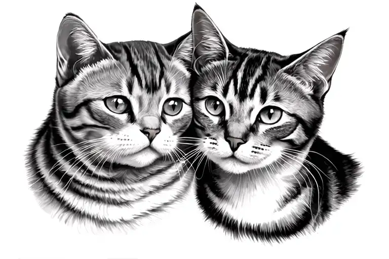The depiction of a couple together with one Scottish Fold, one British Shorthair, and one Tabby cat, emphasizing trust a tattoo design idea