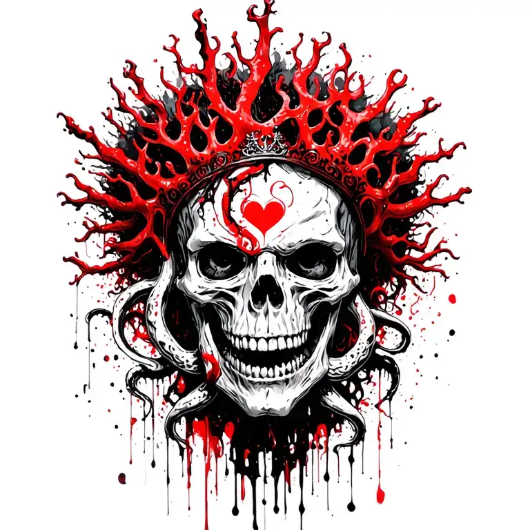 King Of Bones With A Coral Crown, Hades 2 Style, Eldritch, Tentacles, Lovecraftian, Deep Sea tattoo design idea