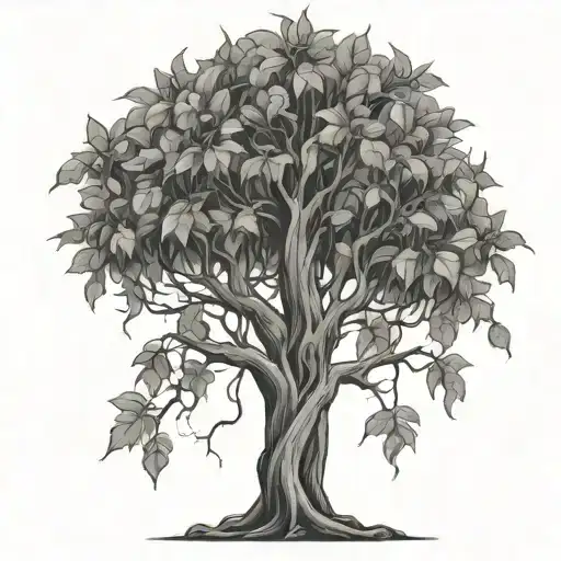 A poison tree, with jesus christ standing next to it bringing the leaves back on it. tattoo design idea