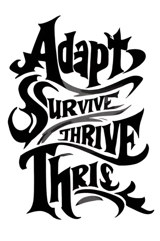 A long vertical line spelling the words Adapt Survive Thrive in negative space, running from top to bottom like a ribbon tattoo design idea