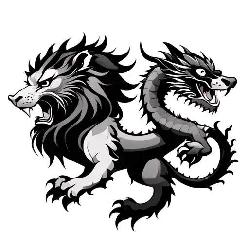 Scottish lion back to back with Chinese dragon  tattoo design idea