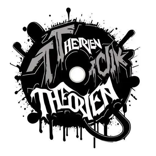 A black and white Hip Hop CD Cover with Graffitti Text: THEORIEN tattoo design idea