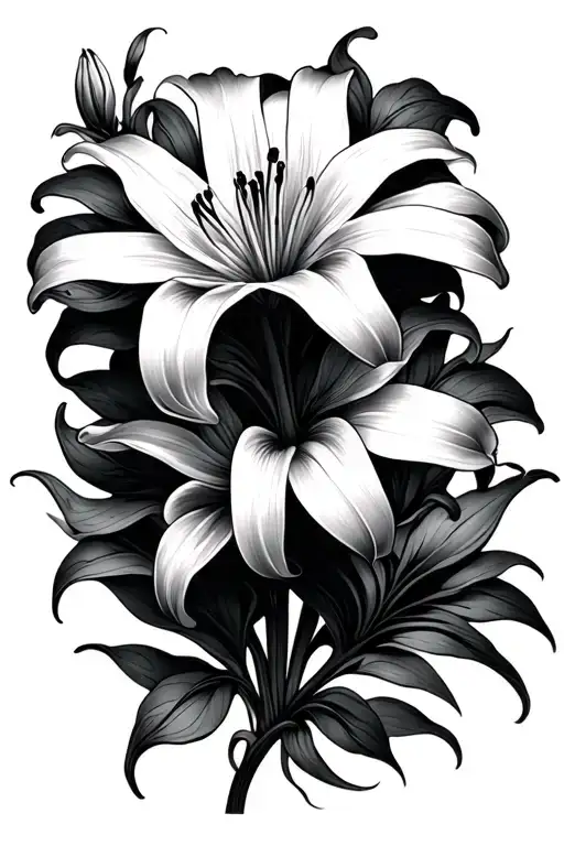 negative shaded spider lily flower tattoo design idea