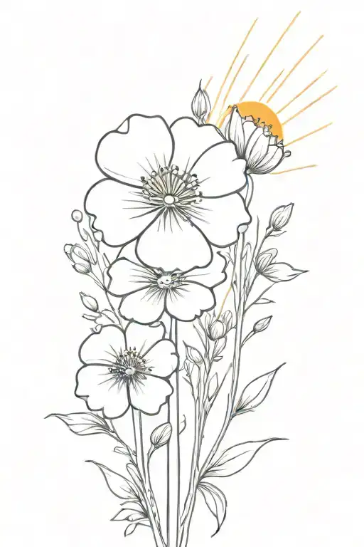 buttercup flowers and sun rays tattoo design idea
