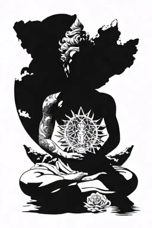 7 chakras with shiva meditating tattoo design idea