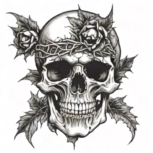 skull with thorns tattoo design idea