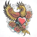 phoenix protecting a heart tattoo design idea