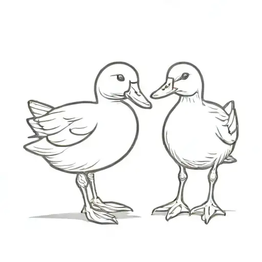 chick and duck standing side by side tattoo design idea
