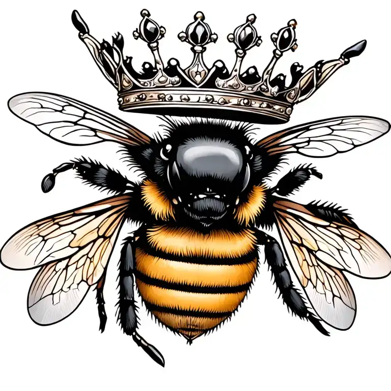 queen bee wearing crown adorned tattoo design idea
