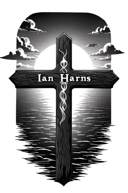 Cross sunset background with Ian Harms name NOV-24-2024 tattoo design idea