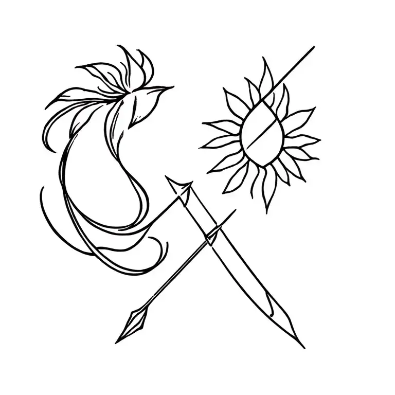 bow, arrow, lotus, and sun tattoo design idea