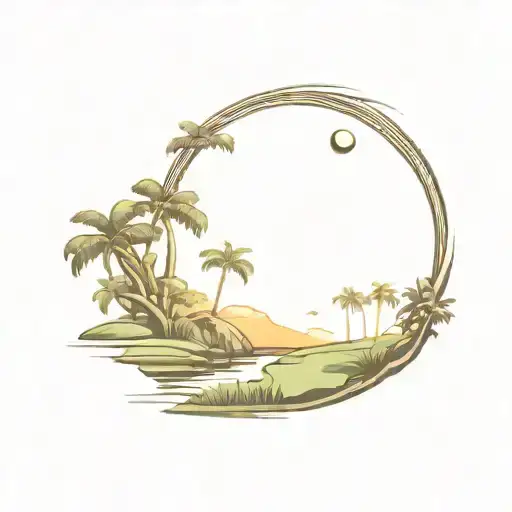 hawaii golf course landscape tattoo design idea
