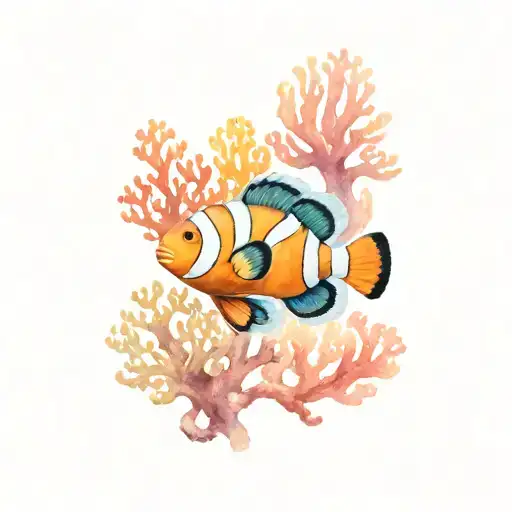 clownfish swimming among colorful coral tattoo design idea