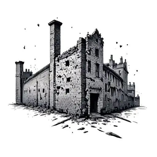 brick city walls crumbling tattoo design idea