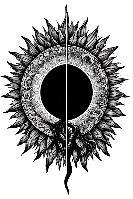sun tattoo, Family tree, Greek column split tattoo design idea
