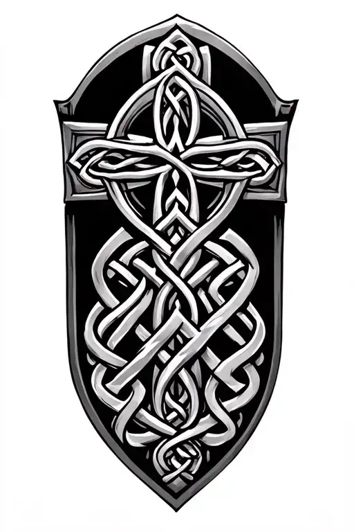 combine Celtic cross with Celtic shield knot intertwined tattoo design idea