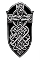 combine Celtic cross with Celtic shield knot intertwined tattoo design idea