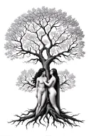 tree of life with two bodies intertwined as trunk tattoo design idea