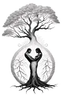 tree of life with two bodies intertwined as trunk tattoo design idea