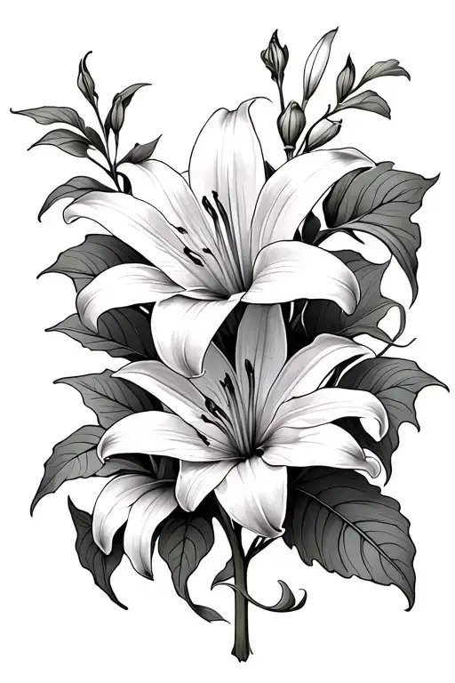 lily flowers and ivy leaves tattoo design idea