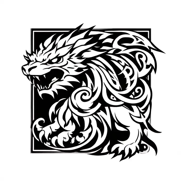 triune tribal Shinto Celtic guardian beast warrior tattoo design idea