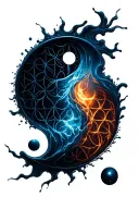 flower of life, yin yang torodial field, thunderstom, dancing in fire, water tattoo design idea