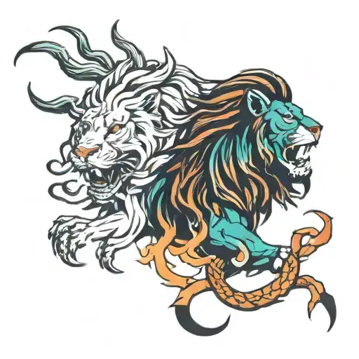 lion and scorpion made tattoo design idea