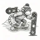 a sock monkey standing sideways on a snowboard tattoo design idea
