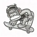 a sock monkey standing sideways on a snowboard tattoo design idea