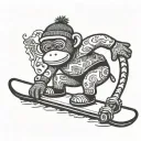 a sock monkey standing sideways on a snowboard tattoo design idea