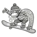 a sock monkey standing sideways on a snowboard tattoo design idea