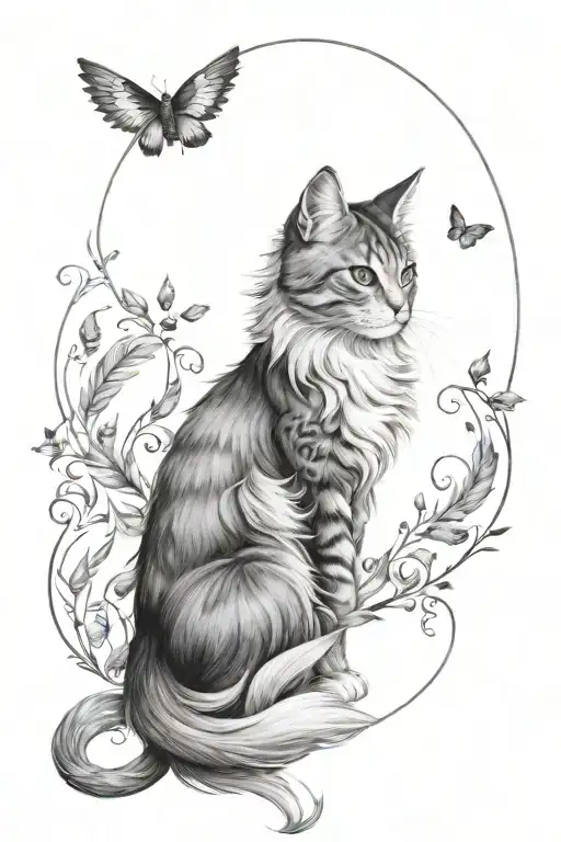 freya feathers and cat  tattoo design idea