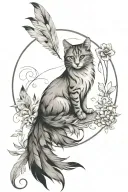 freya feathers and cat  tattoo design idea
