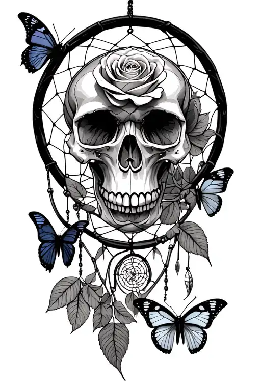 dreamcatcher skull roses butterfly tattoo design idea