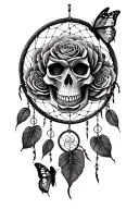 dreamcatcher skull roses butterfly tattoo design idea