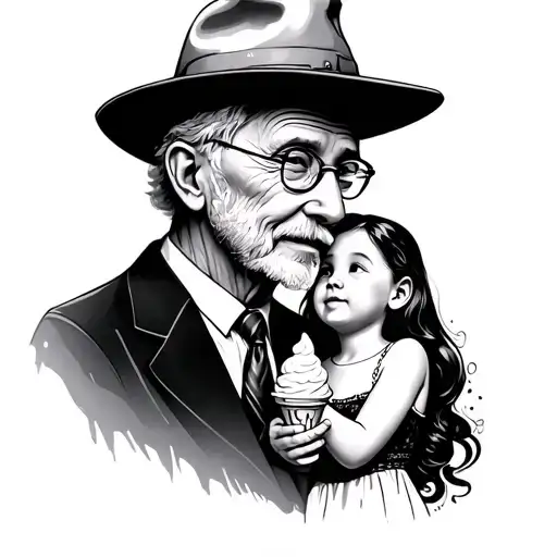 in memory of grandpa in heaven eating ice cream with granddaughter  tattoo design idea