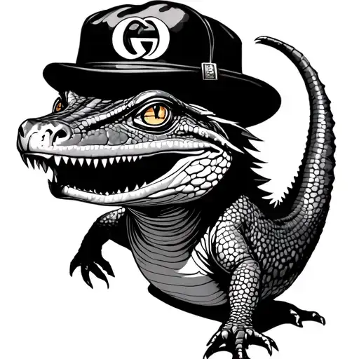 criminal lizzard with gucci hat tattoo design idea
