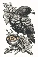 crow eating a nut but the inside of the nut is a brain tattoo design idea
