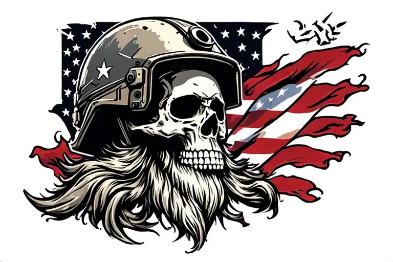 tactical skull wearing coms and modern tactical helmet with long beard tattoo design idea
