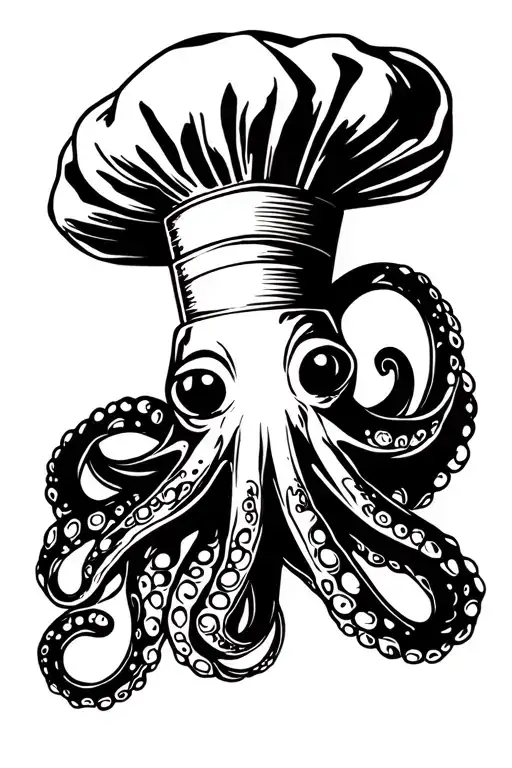 Octopus chef japanese wood block style tattoo design idea