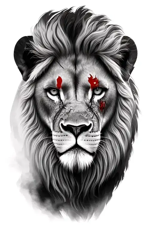 relaistic lion with scar down right eye  tattoo design idea