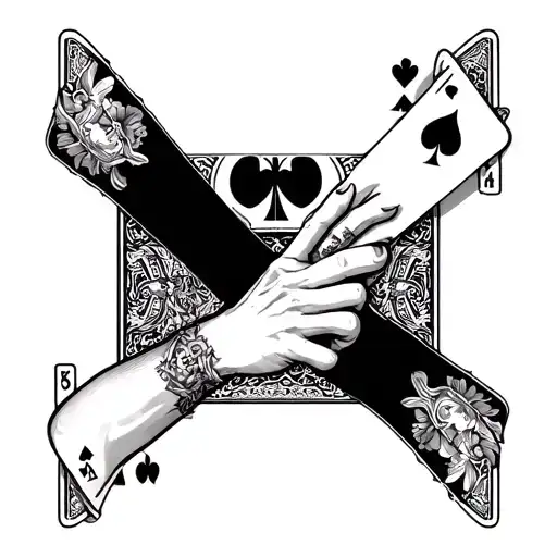 Full sleeve tattoo covering the forearm, black and grey style.On the top side of the forearm: a playing card "Joker" fe tattoo design idea