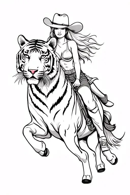 cowgirl riding tiger tattoo design idea