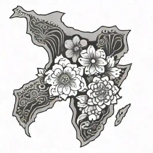 africa with heart and african flowers tattoo design idea
