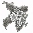 africa with heart and african flowers tattoo design idea