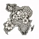 africa with heart and african flowers tattoo design idea